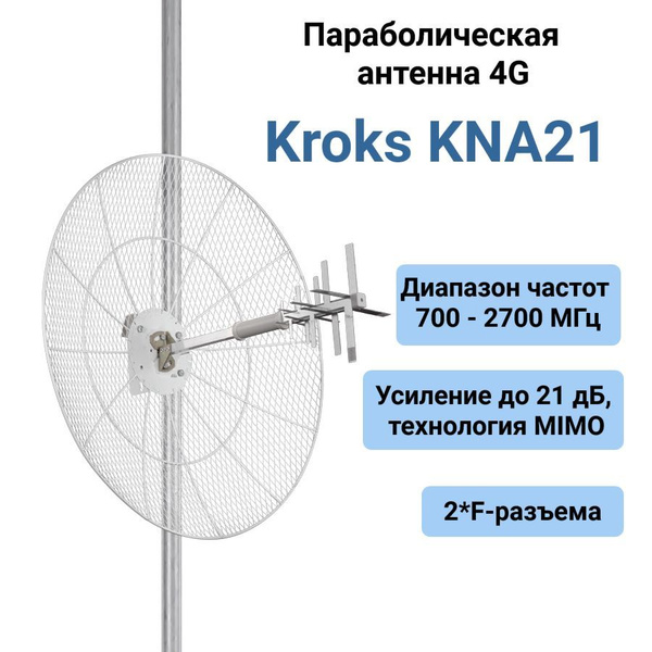Антенна параболическая KROKS KNA21-800/2700C (F-разъем) MIMO 21 дб для ...