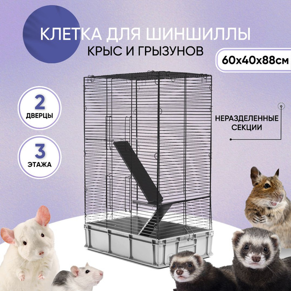 Клетка для шиншиллы 60х40х88, крыс, грызунов высокая неразделенная ...