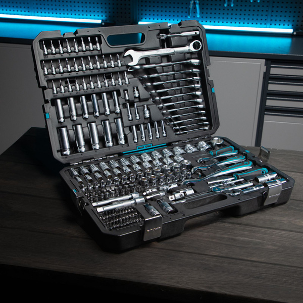 Набор инструментов, 1/2", 3/8", 1/4", CrV, 120 зубьев, 216 предметов ...