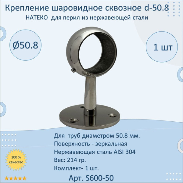 Сквозной кронштейн НАТЕКО для пристенного поручня и перил 50.8 мм. (1 ...