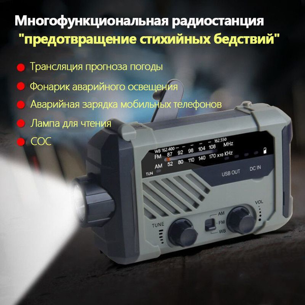 Аварийное ручное радио емкостью 10000 мАч со светодиодным фонариком ...