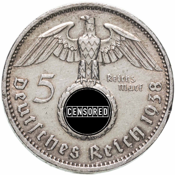 Германия, Третий рейх 5 рейхсмарок reichsmark 1938, орел со свастикой ...