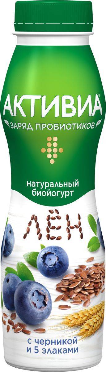 Био-йогурт питьевой Danone activia обогащенный черника/злаки/семена льна 2.1% 290г п/б (4600605022412)