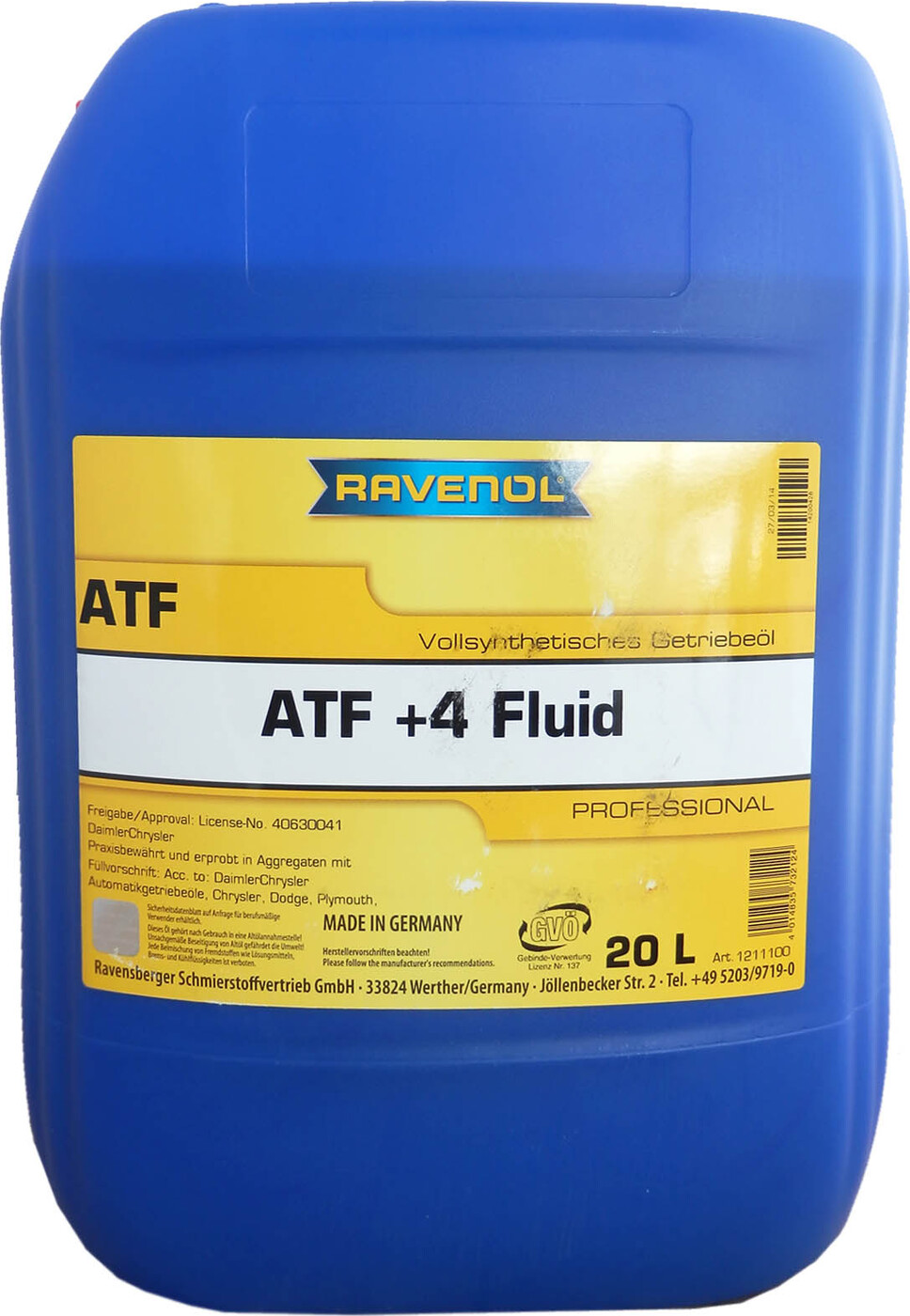 фото Трансмиссионное масло RAVENOL ATF+4 Fluid (20л) new