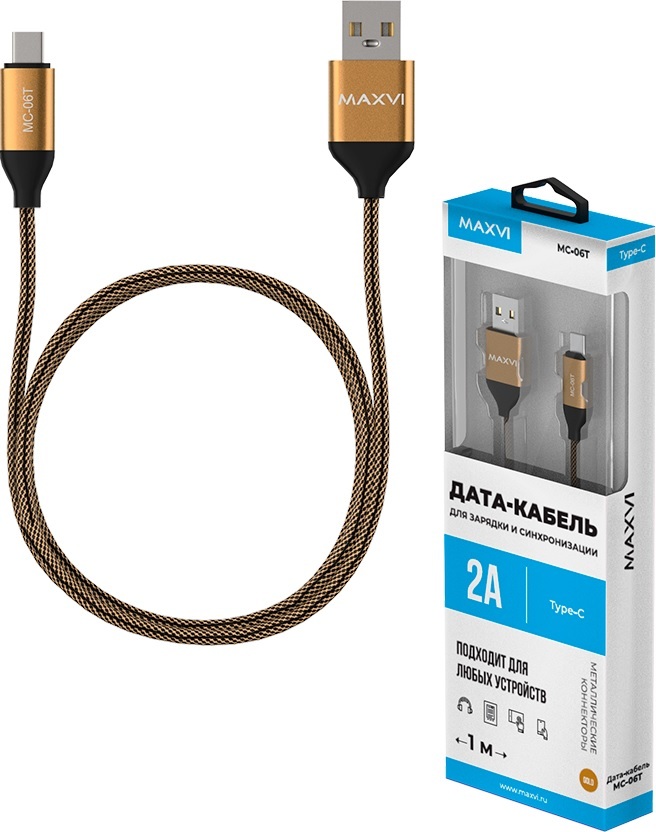 фото Кабель MAXVI MC- 06T, Type-C-USB, 2A, 1m, Gold