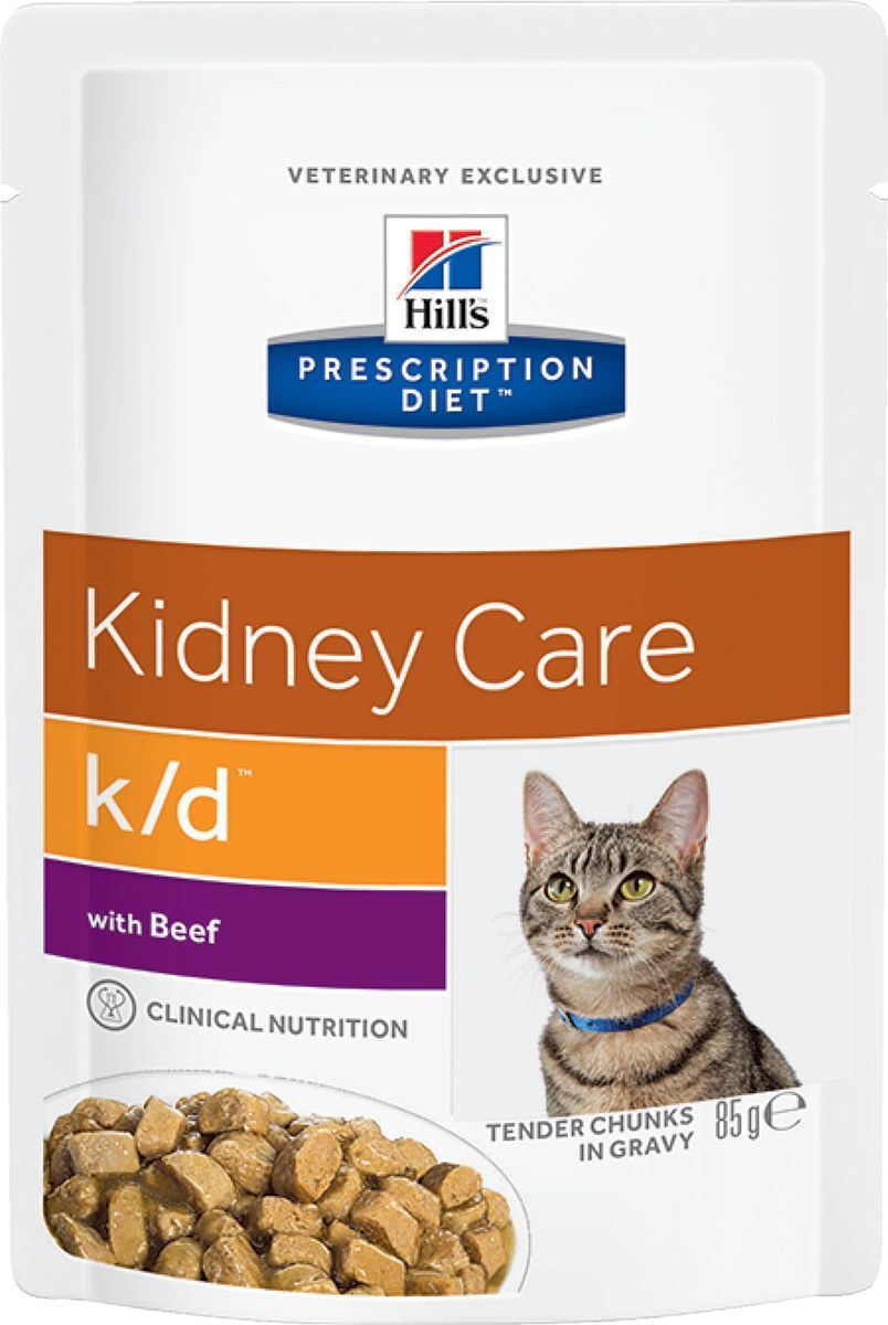 фото Корм влажный Hill's Prescription Diet k/d Kidney Care для кошек для поддержания здоровья почек, с говядиной, 12 шт x 85 г