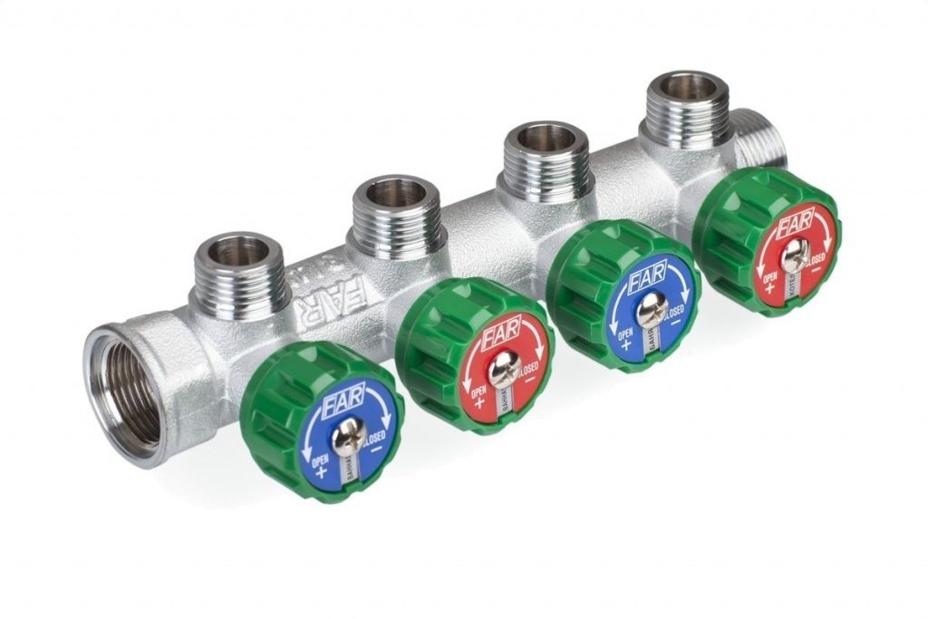 Коллектор FAR Регулирующий 3/4 4 выхода 1/2 НР плоские - купить в ...