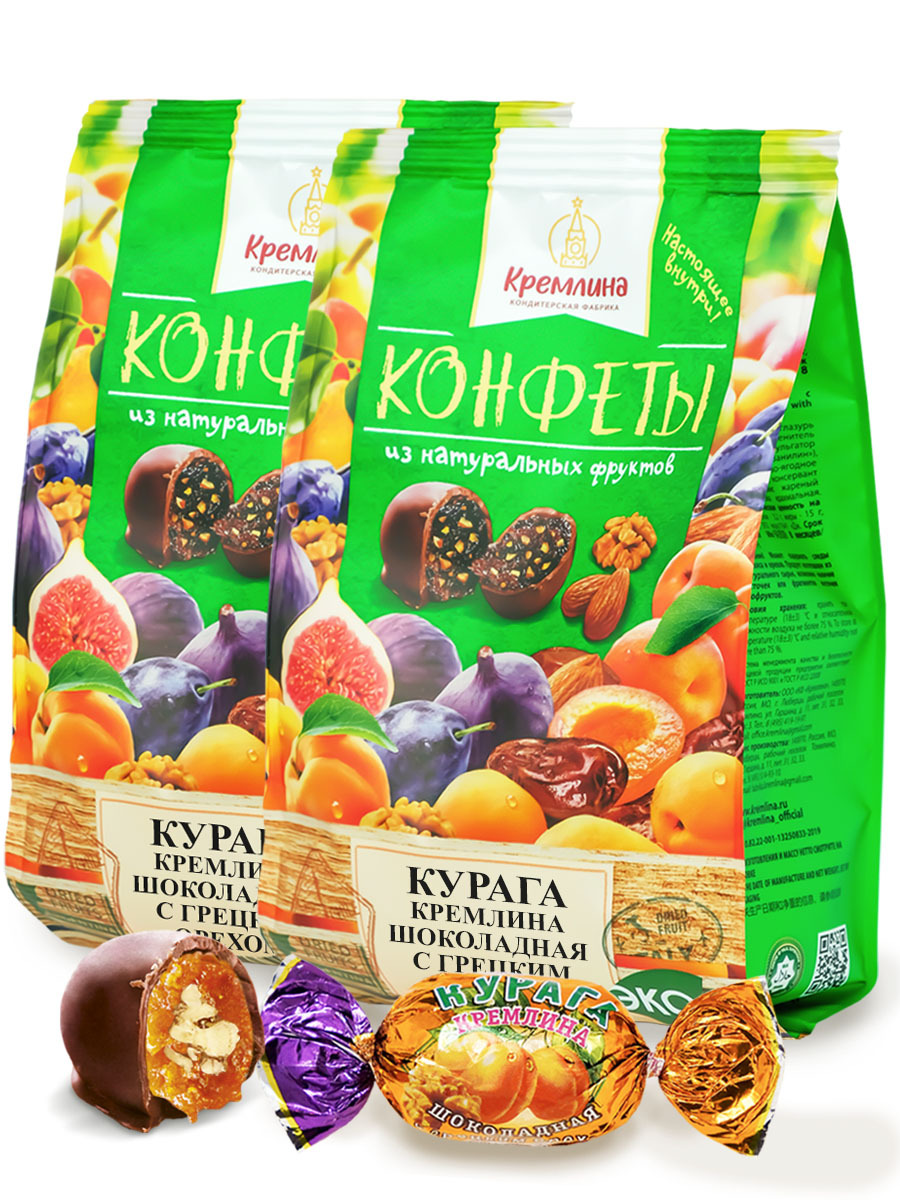 Характеристики Конфеты Кремлина "Курага шоколадная с грецким орехом", 2 ...