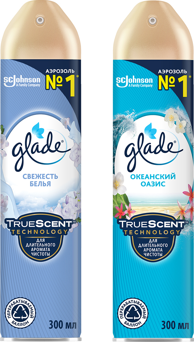 Аэрозоль Glade Свежесть белья, 300 мл + Аэрозоль Glade Океанский оазис ...