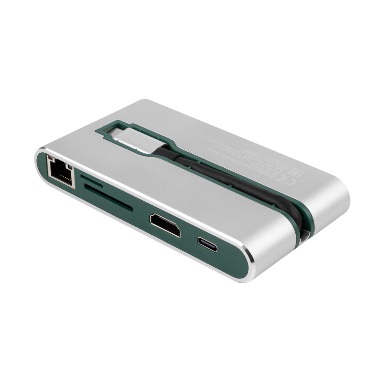 РазветвительUSBRombicaType-CHermesGreen,USB3.0x3,Type-CPD,HDMI,LAN,картридер,алюминий,зелёный