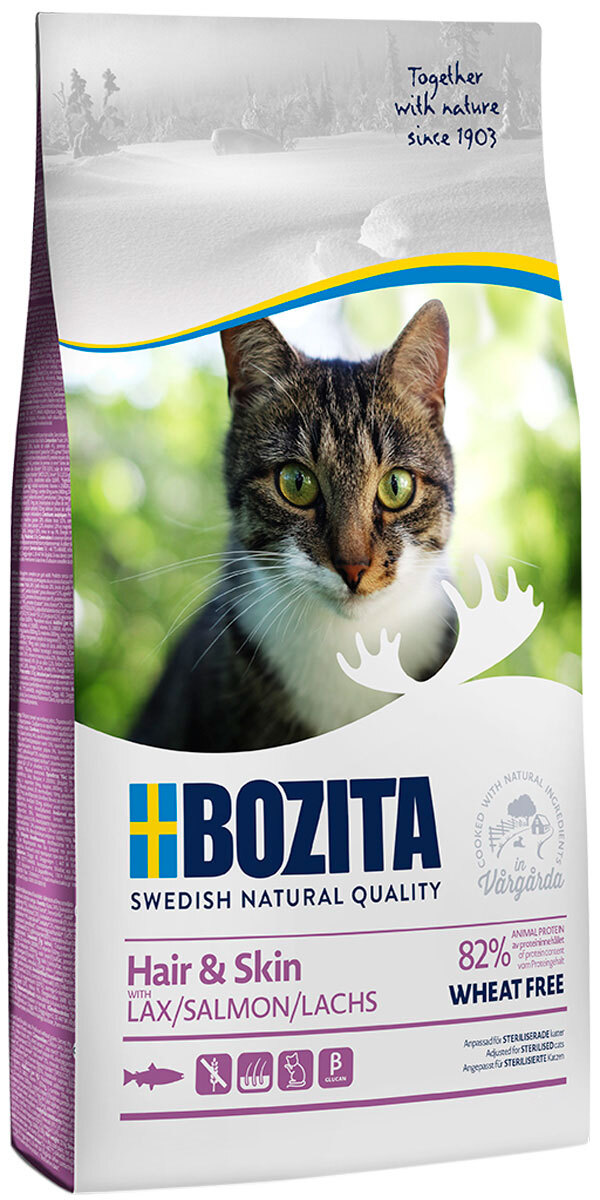 Сухой корм BOZITA HAIR & SKIN WHEAT FREE SALMON для взрослых кошек с ...