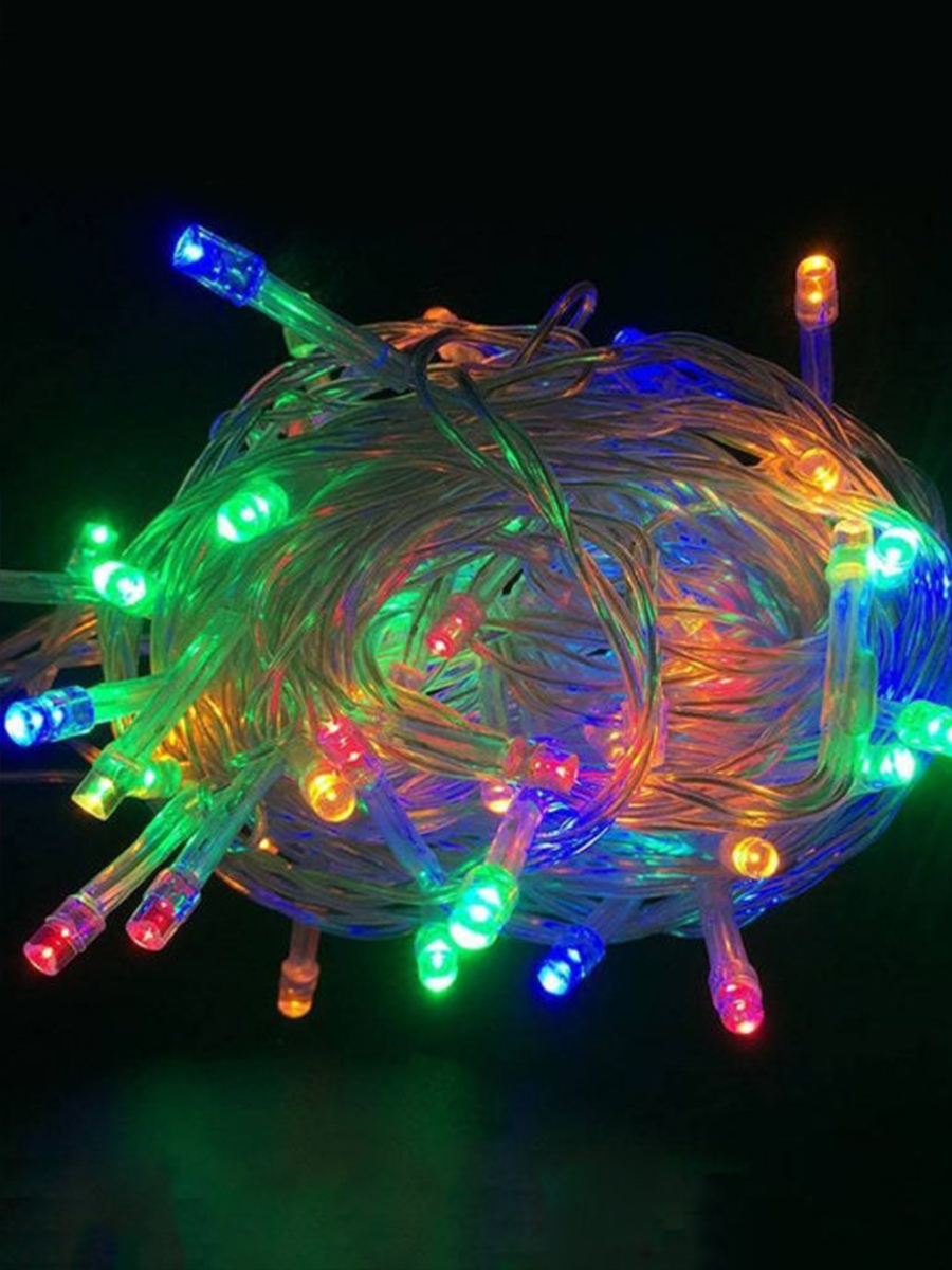 гирлянда led 100 ламп тёплый белый. электрогирлянда интерьерная нить luazon lighting светодиодная. гирлянда белая. Ip44 провод прозр. гирлянды прозрачный.