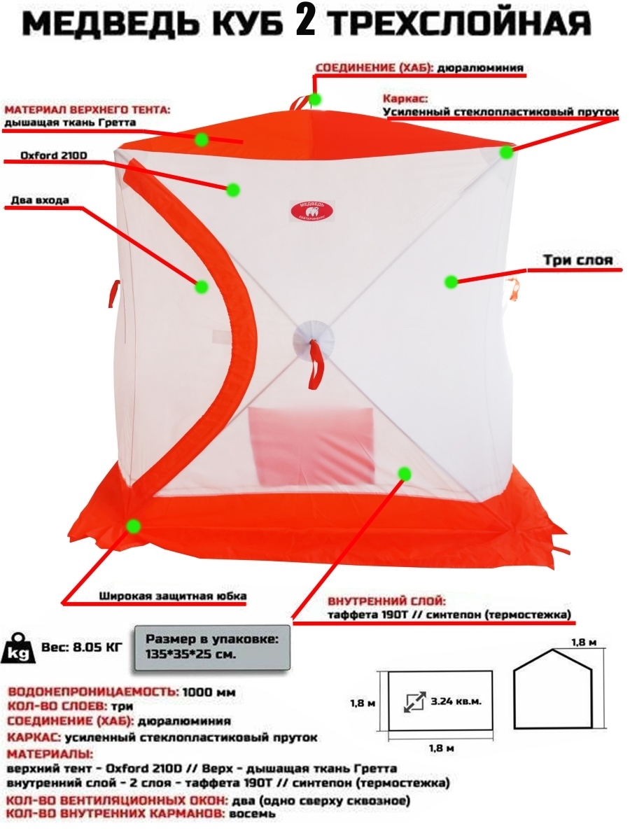 палатка куб 3 медведь