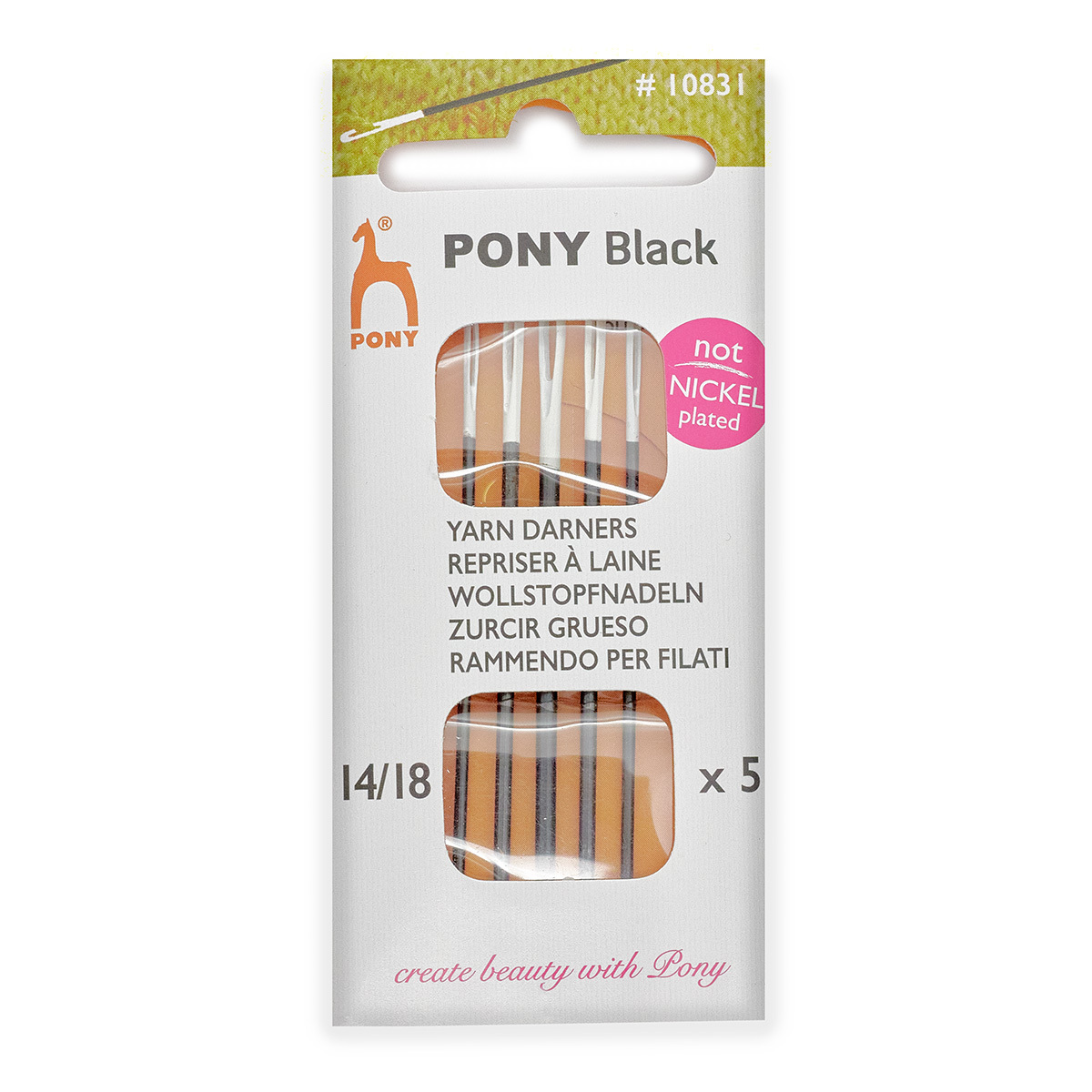 Иголки для шитья Pony BLACK Yarn Darners, №14-18, белое ушко, 5 шт, 10831