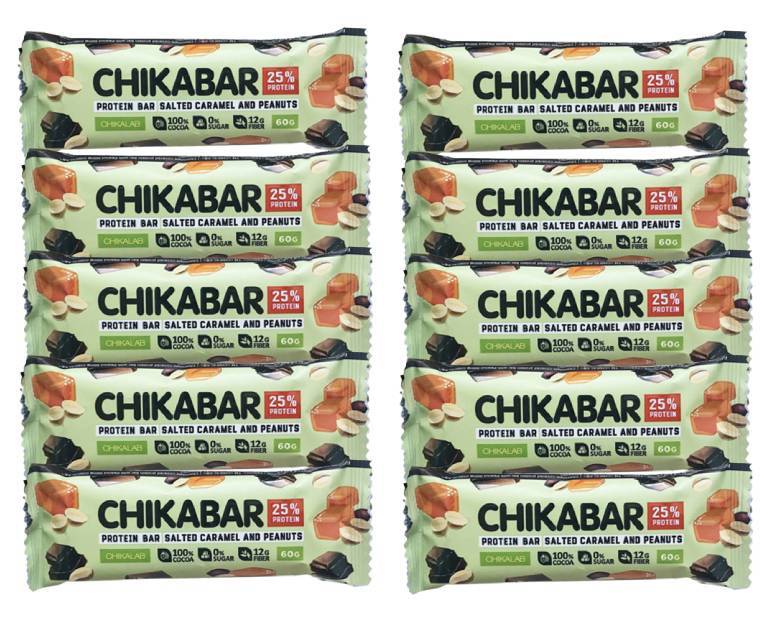 Протеиновый батончик Chikalab Chikabar Без сахара глазированный с начинкой, Арахис с карамельной начинкой, 60гр (10 шт)