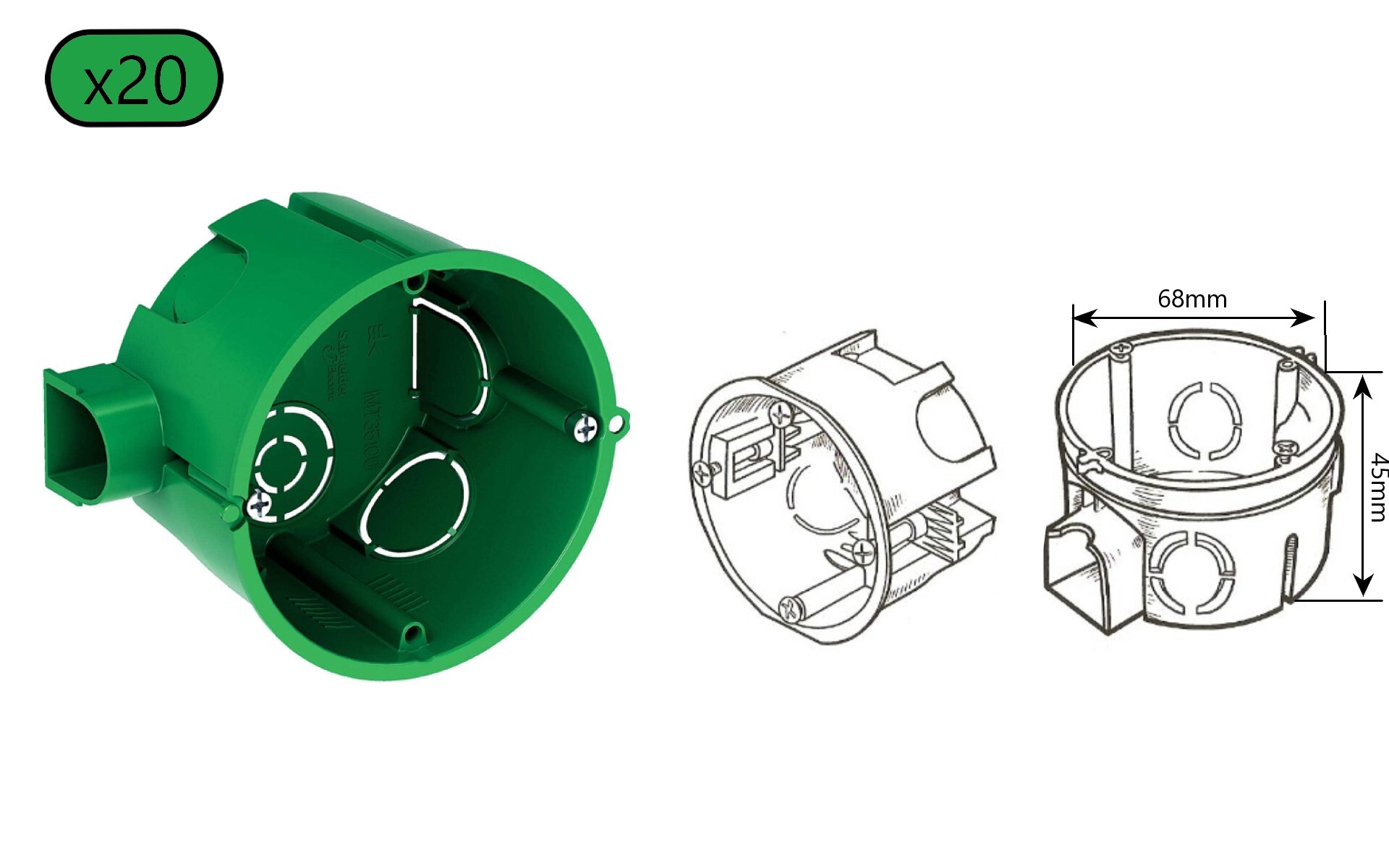 Подрозетник скрытый монтаж schneider electric imt35100 68 46 мм зеленый