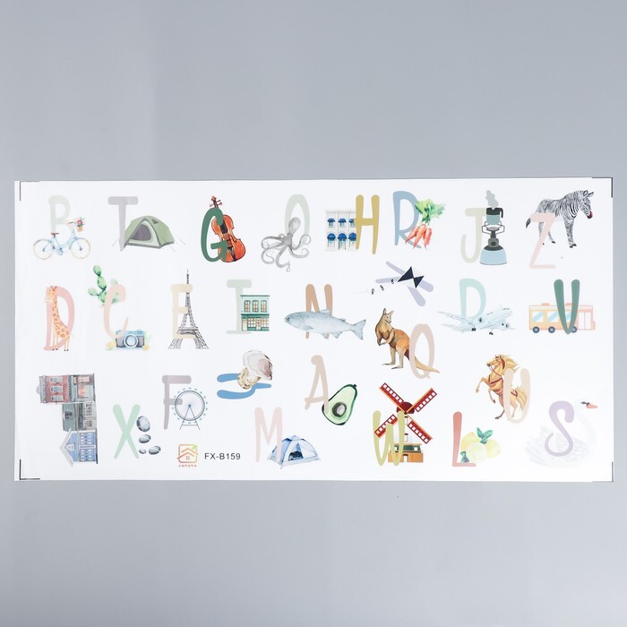 Наклейка интерьерная цветная "Английский алфавит в картинках" 30*60 см