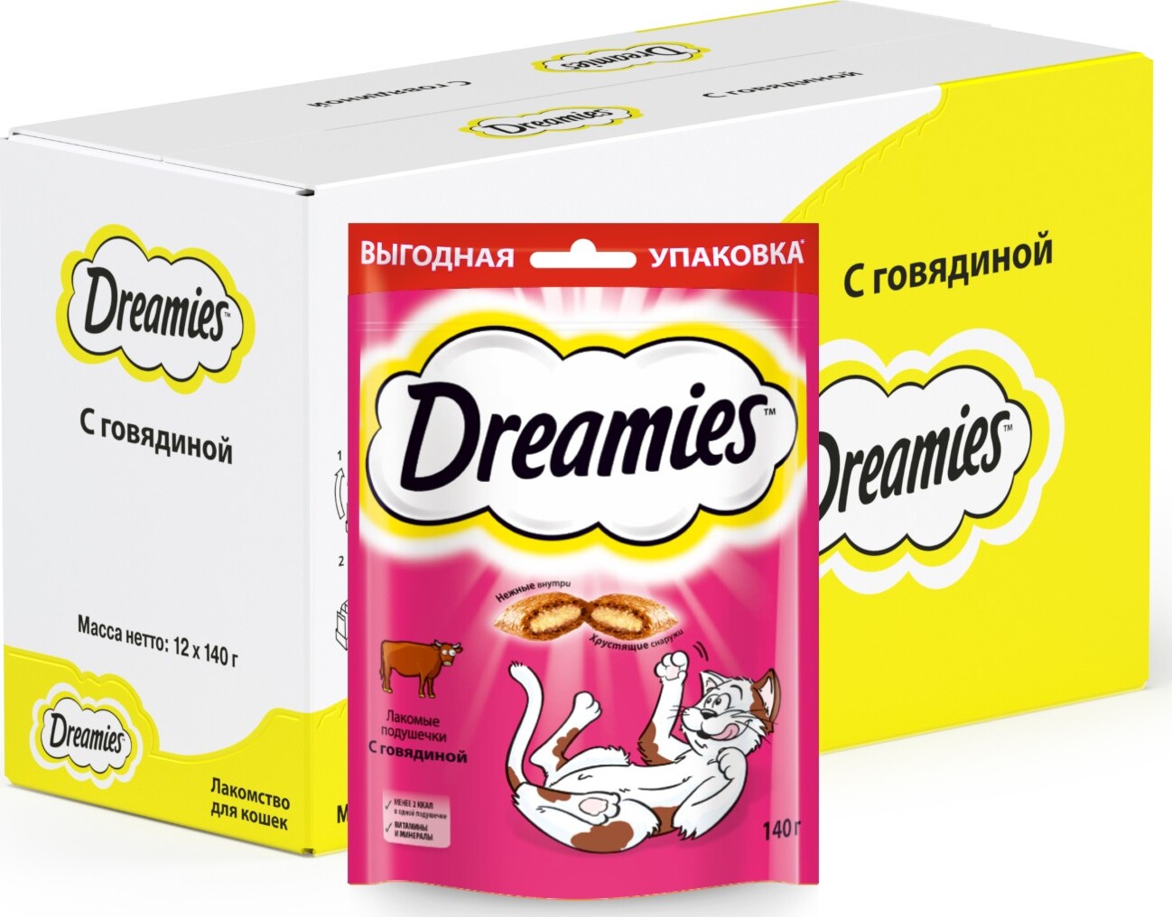 Кошачий корм Дримис. Дримис лакомство. Dreamies с говядиной 140г. Лакомство Дримис для взрослых кошек с говядиной.