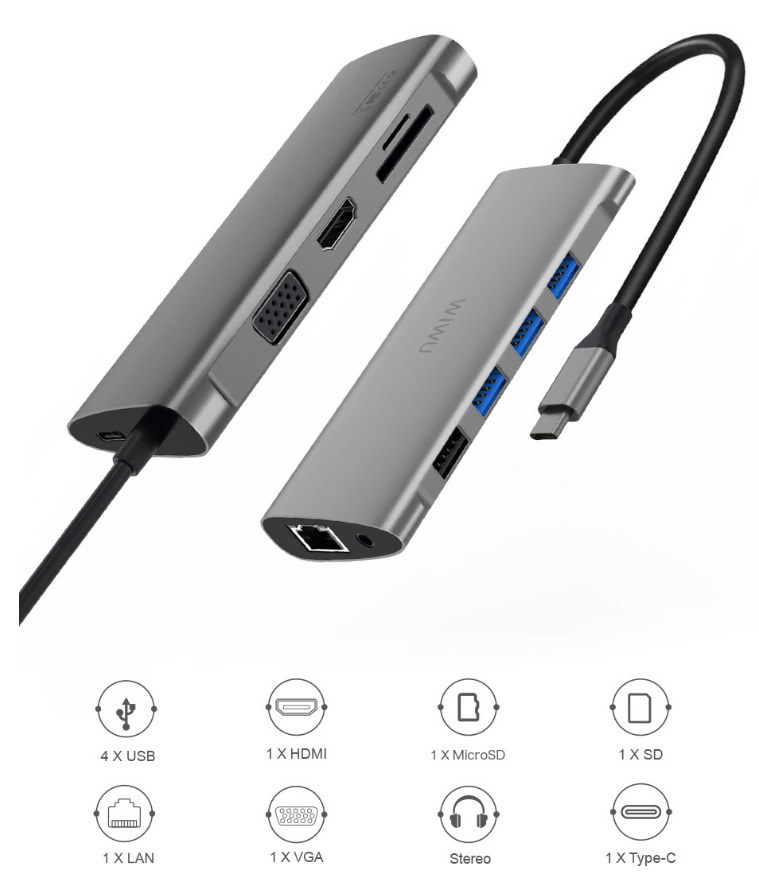 Wiwu зарядка. Хаб 11 в 1 wiwu cyber usb-c to usb3.0, sd-tf, hdmi, rj45, vga, pd - 3.5mm - (cb011). wiwu 4 in 1. hub тип wiwu. alpha hub.