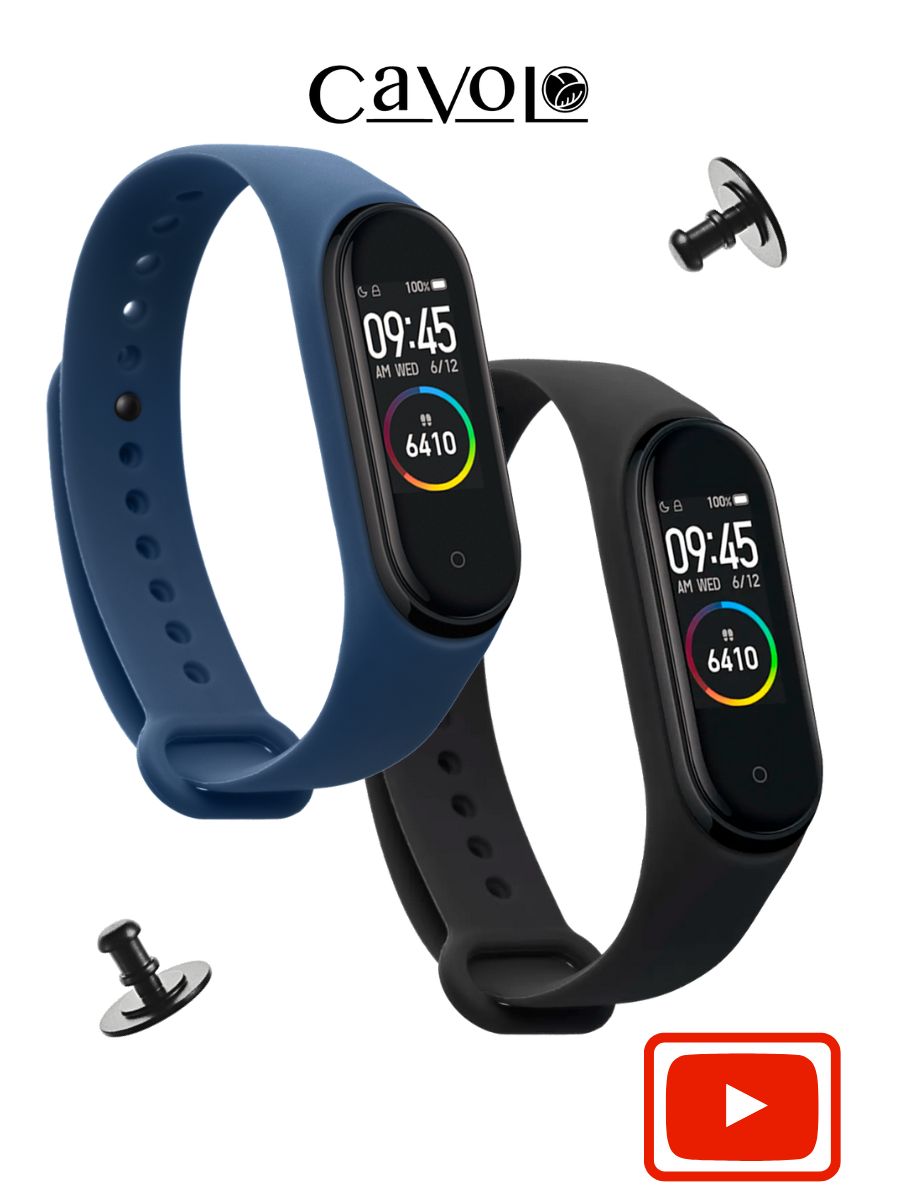 КомплектремешковдляXiaomiMiBand3,MiBand4(КсиомиМиБенд3/4)+2дополнительныекнопки,темно-синийичерный,Cavolo