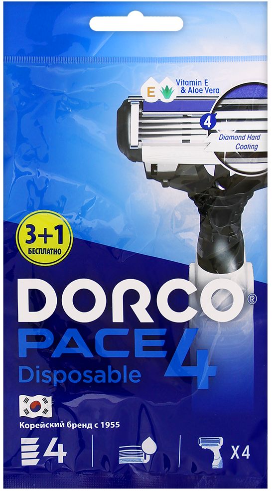 Dorco PACE 4 Disposable Одноразовые бритвенные станки мужские 4-ех лезвийные с плавающей головкой 4 шт