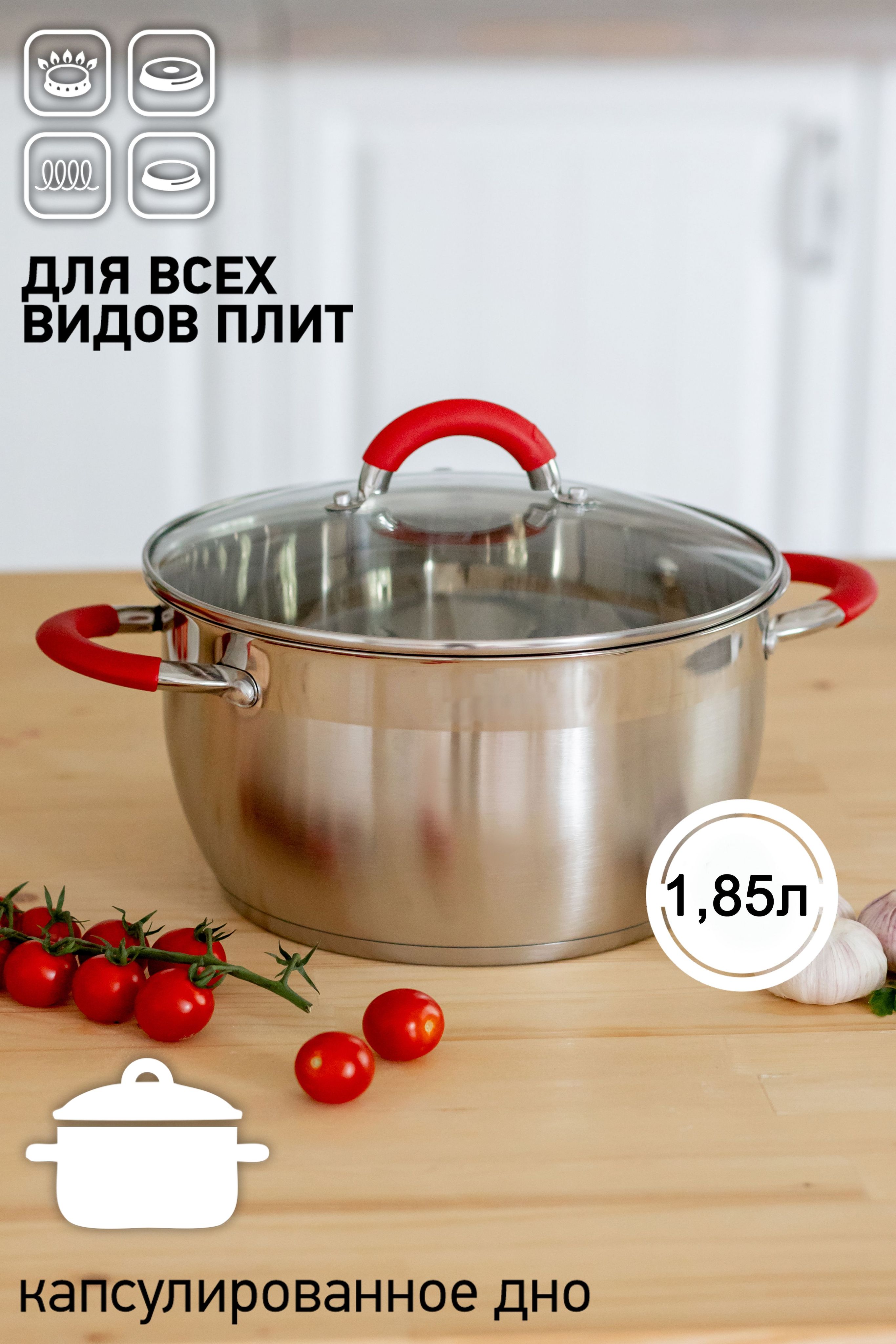 КастрюляASTIXSSP-018185,1.85л,скрышкой,нержавеющаясталь,длявсехвидовплит