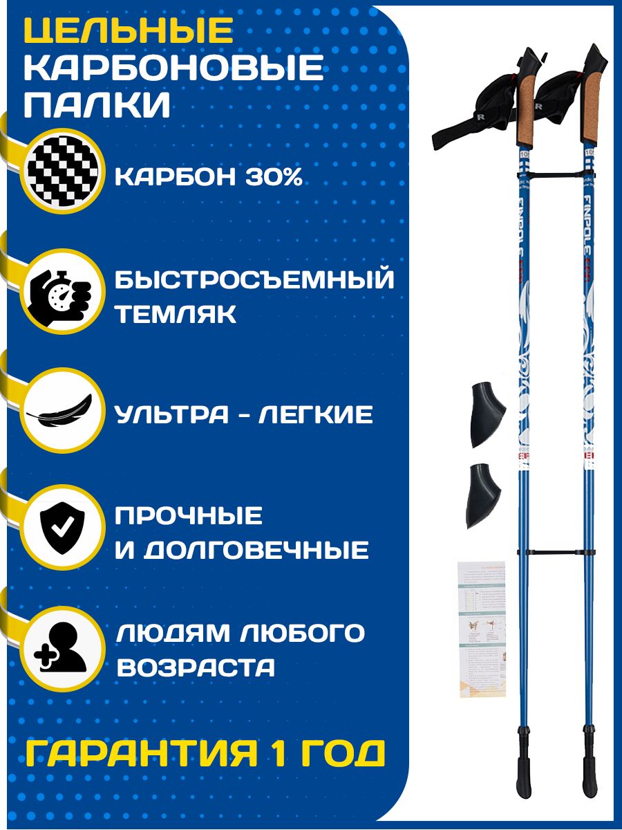 Палки для скандинавской ходьбы ER, цельные, карбоновые, 115 см