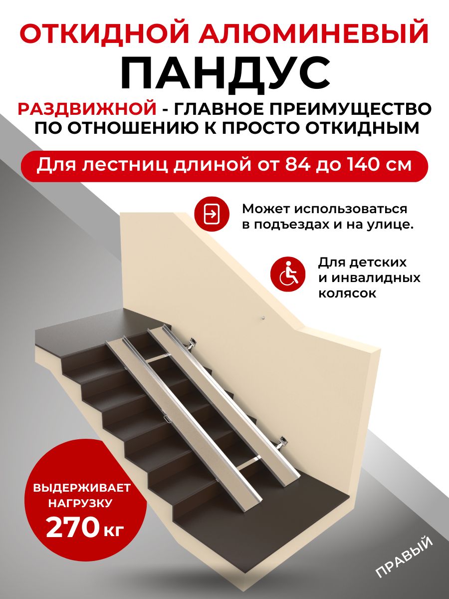 Пандус откидной алюминиевый раздвижной (84-140 см)/ Для детских колясок / В  подъезд - ПРАВЫЙ - купить с доставкой по выгодным ценам в интернет-магазине  OZON (864214701)