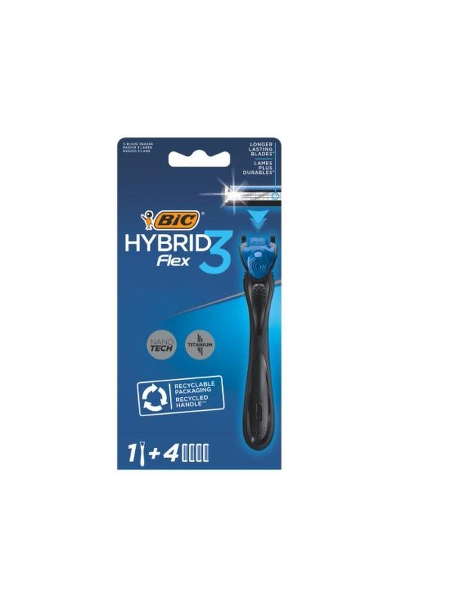 Бритва мужская BIC Hybrid 3 Flex с 4 сменными кассетами