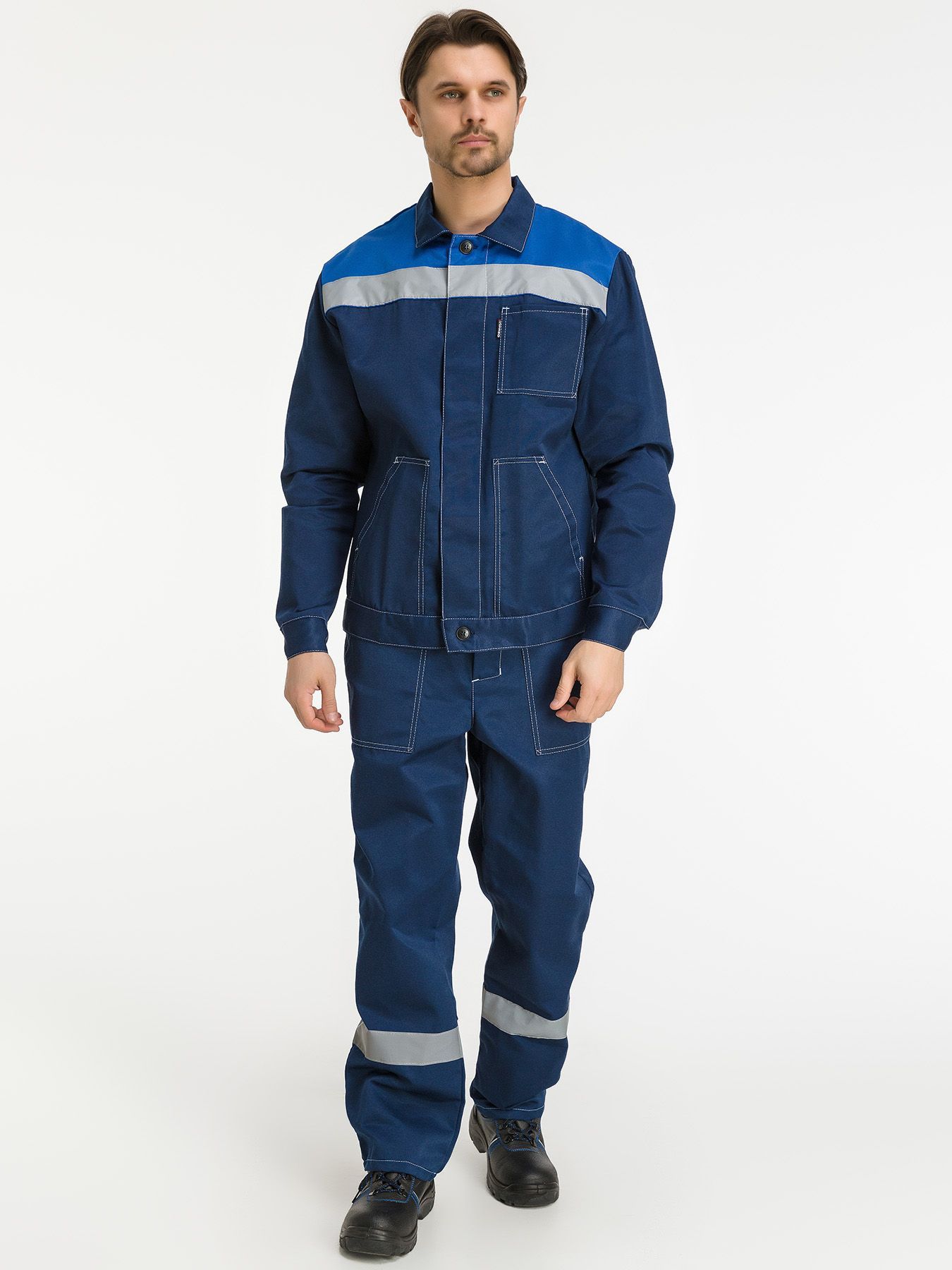 Костюм рабочий мужской летний ЛЕГИОН-2 темно-синий/василек (куртка и полукомбинезон)