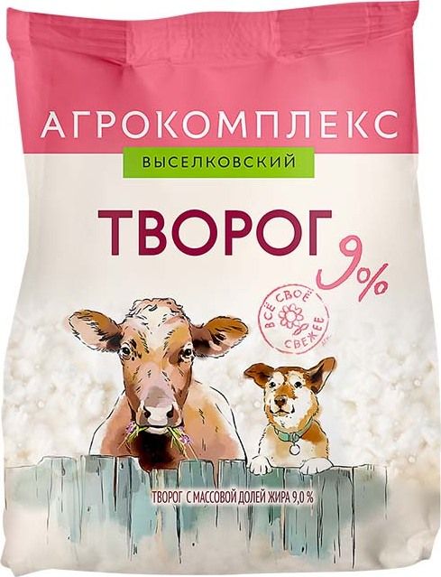 Творог рассыпчатый 9%, 300 г, Агрокомплекс, пакет