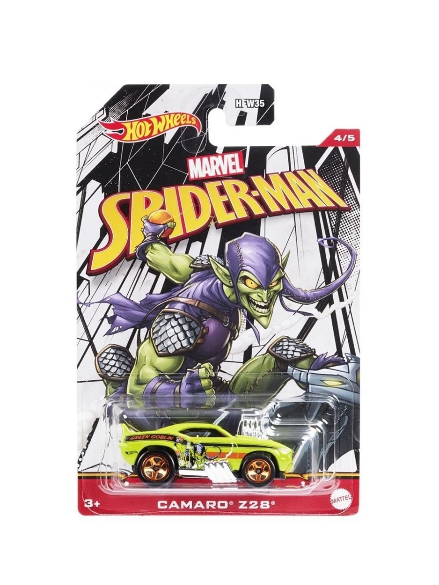 Машинка Hot Wheels тематическая коллекционная оригинал MARVEL Spider Man  CAMARO Z28 салатовый HDG78 - купить с доставкой по выгодным ценам в  интернет-магазине OZON (964392158)