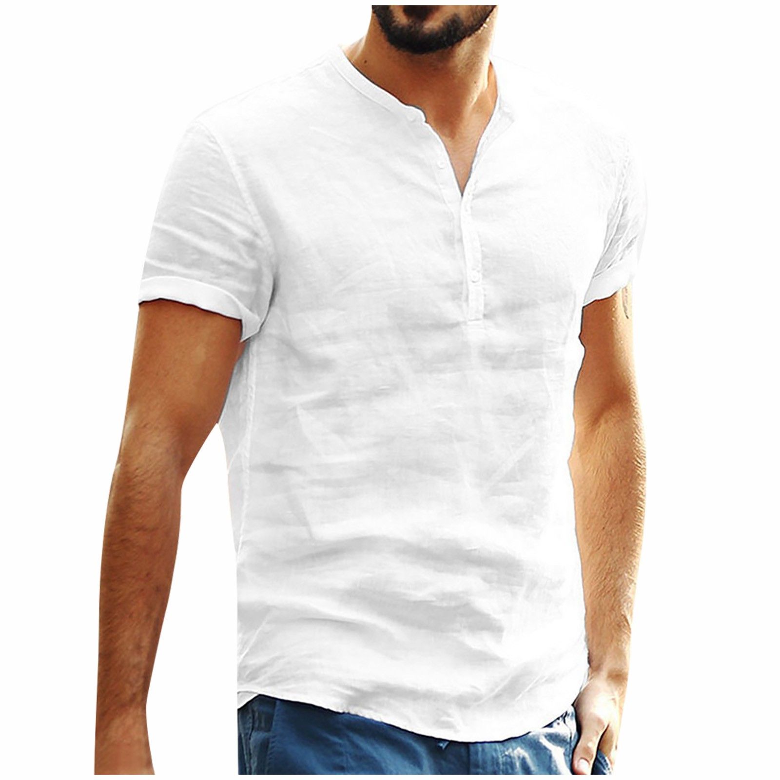 Льняная рубашка мужская с коротким рукавом