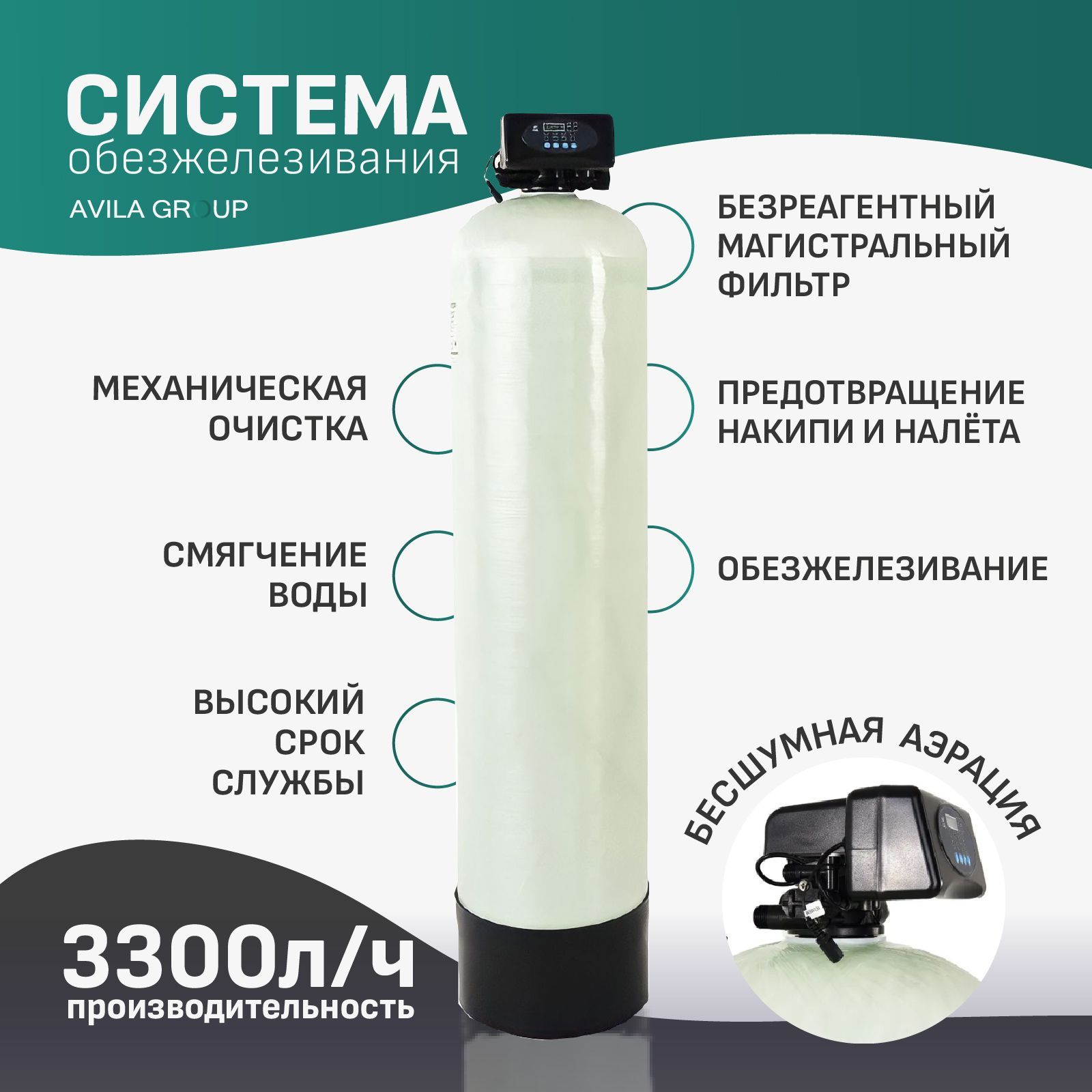 Бесшумная аэрация Water-Pro AV 1354 RUNXIN F65P3. Система обезжелезивания воды, осветления и очистки от сероводорода. Производительность до 3000л/ч.