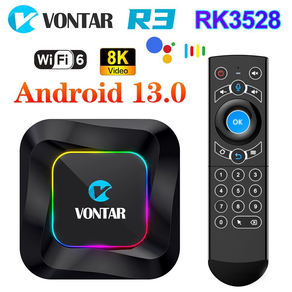 VontarМедиаплеерСмартТВприставкаVONTARR3RK3528спультомголосовымG21ProAndroid,2ГБ/16ГБ,Wi-Fi,Bluetooth,черный