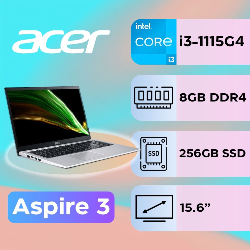 AcerNX.ADDER.01CНоутбук15.6",IntelCorei3-1115G4,RAM8ГБ,SSD256ГБ,IntelUHDGraphics,WindowsHome,(NX.ADDER.01C),серебристый