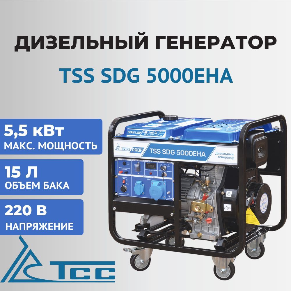 Генератор дизельный TSS SDG 5000EHA, 5,5 кВт, 220 В, 077012 - купить по  низкой цене в интернет-магазине OZON (851970175)