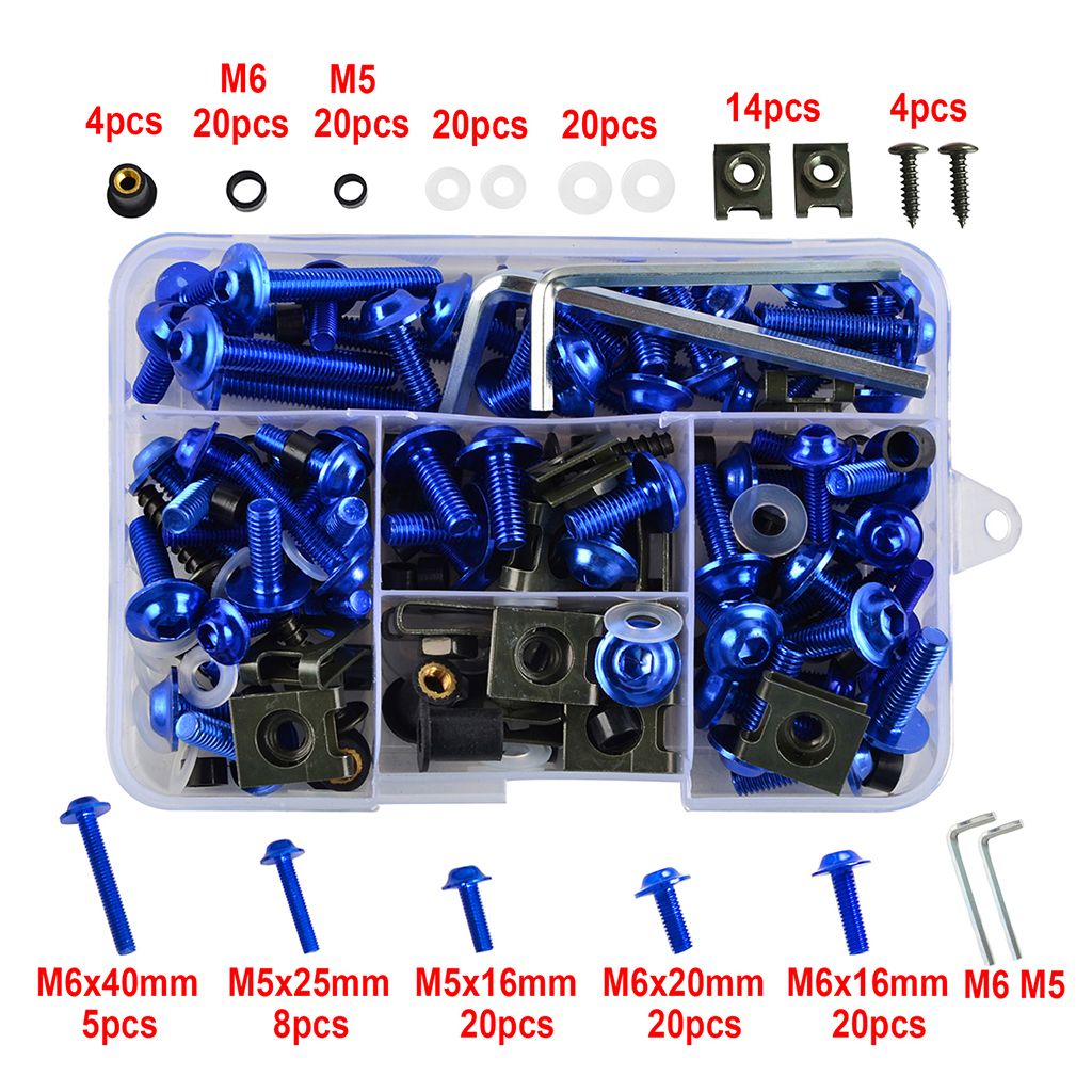 177шт комплект болтов для модификации кузова мотоциклетного обтекателя лобового стекла-синий