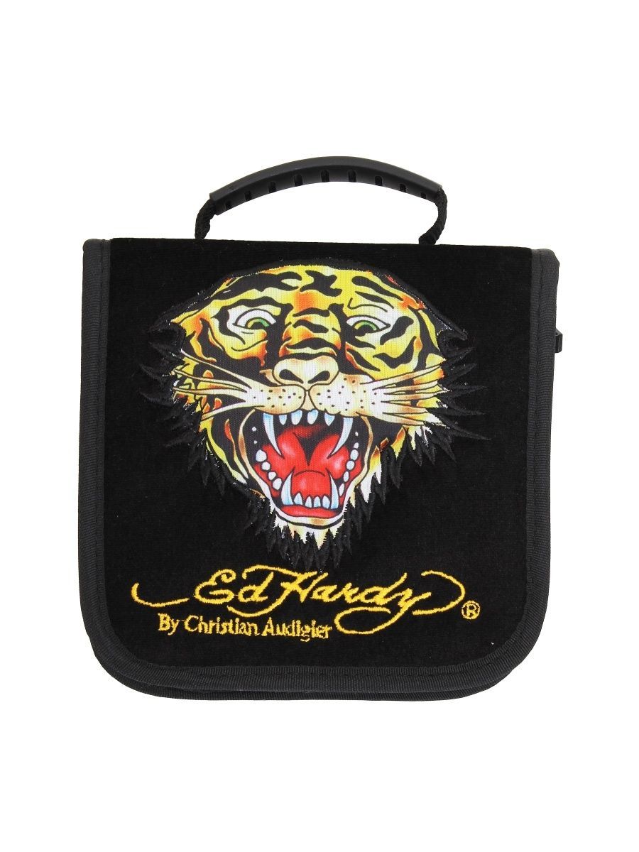 Портмоне "Велюр" для 40 дисков Ed Hardy Tiger EH00226 Тигр, чёрный, текстиль, кейс/органайзер для компактного размещения 40 шт. CD/DVD/BD, ручка, антистатические карманы