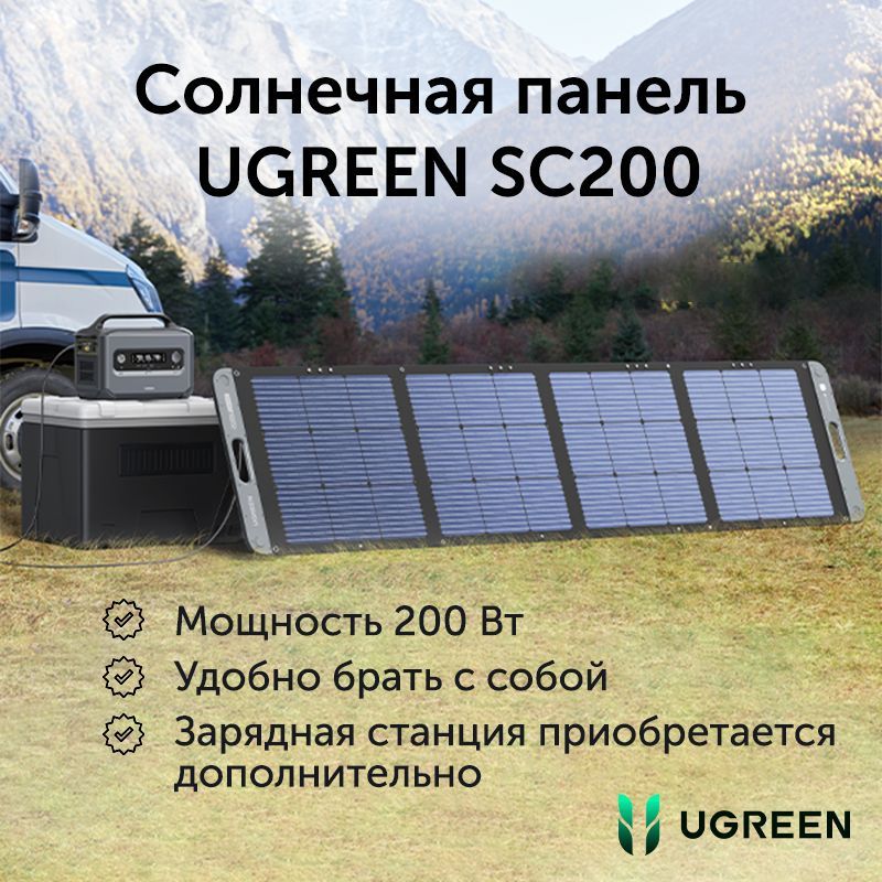 Солнечная панель портативная UGREEN SC200 (15114) Solar Panel 200Вт. Цвет: темно-серый. Товар уцененный