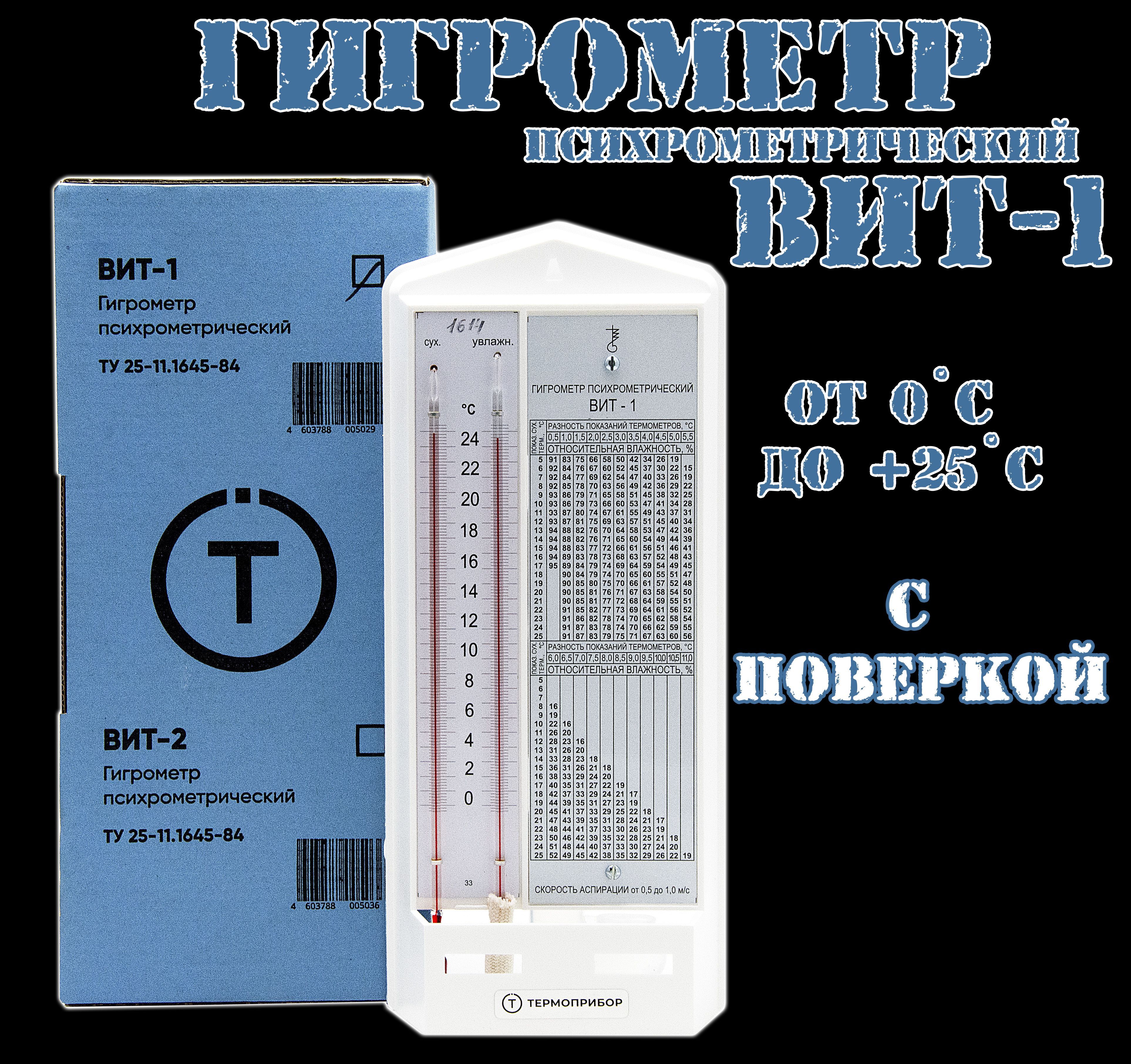 Гигрометр психрометрический ВИТ-1 (от 0 до +25С) С ПОВЕРКОЙ