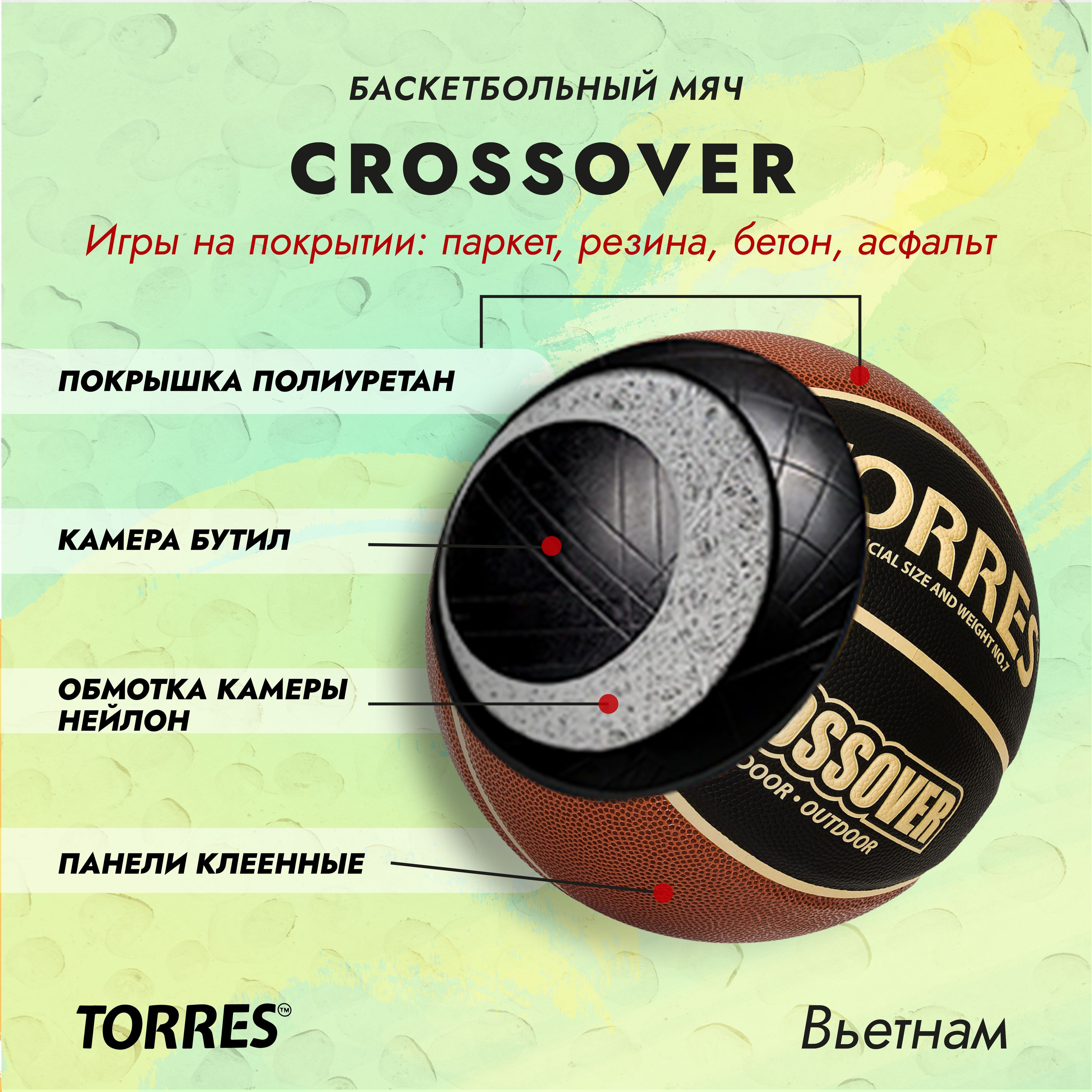 Мяч баскетбольный TORRES Crossover Retail матчевый, размер №7