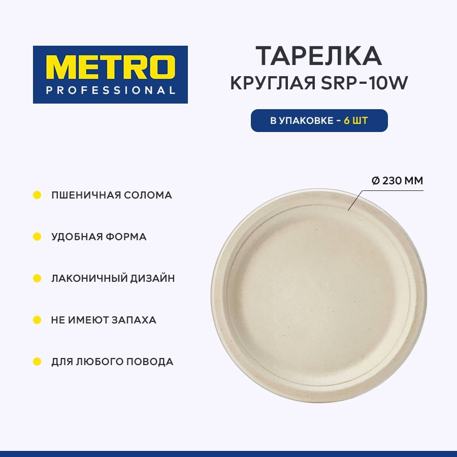 ТарелкакруглаяMetroProfessionalSRP-10W,пшеничнаясолома,23см,6шт.