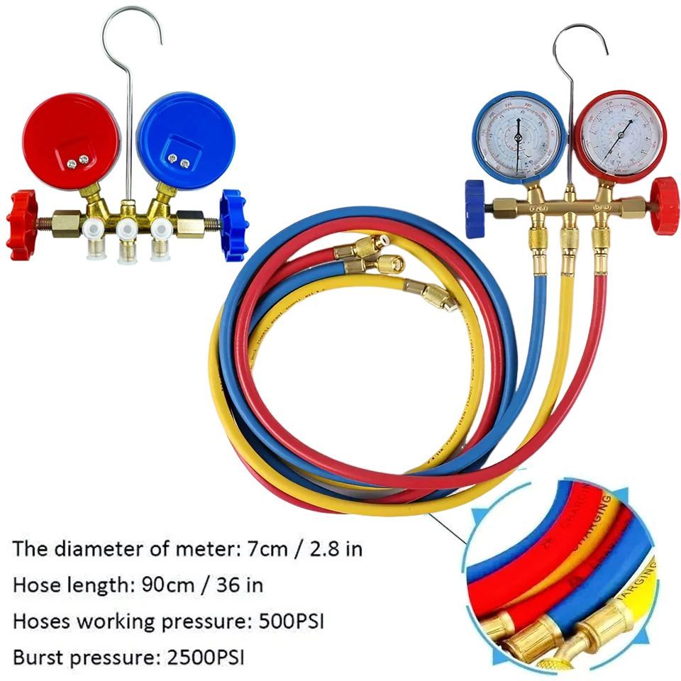 (R134a;R404A;R407C;R22;R12)+3шланга90см/манометрическийколлектор/станциядлязаправкикондиционерахладагентафреона