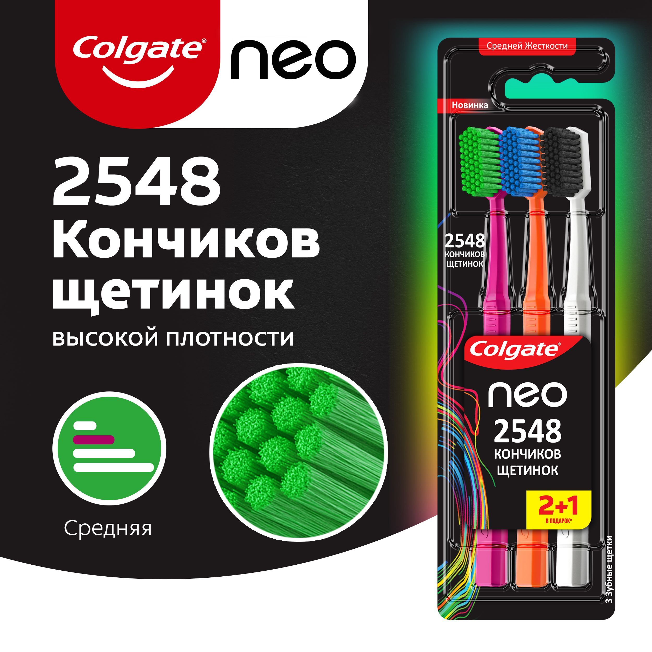 Зубная щетка Colgate Neo 2548 Кончиков щетинок, средней жесткости