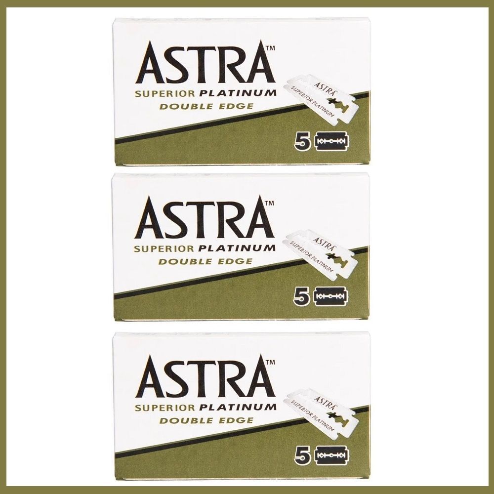 Двусторонние лезвия для Бритвы Astra Superior Platinum / Платинум, классические, для T-образных бритв и шаветок, 3 упаковки по 5 шт