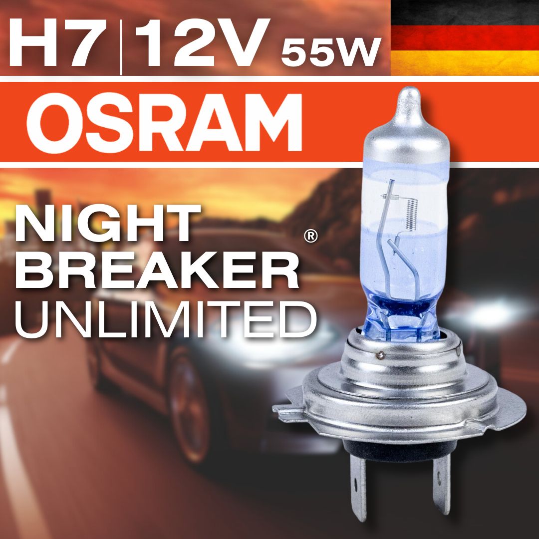 OSRAM H7 H11 H4 H1 H3 HB3 HB4 55W Night Breaker Unlimited 12V +110