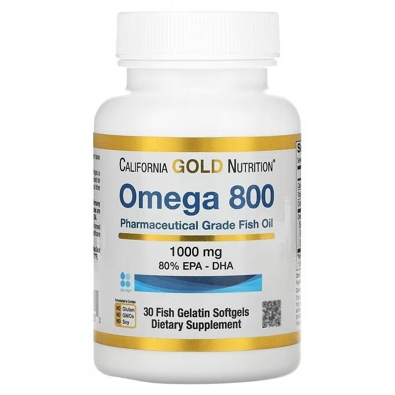 Omega800(рыбийжирОмега-3фармацевтическойстепеничистоты),80%ЭПК/ДГК,1000мг,30капсул,CaliforniaGoldNutrition(США)