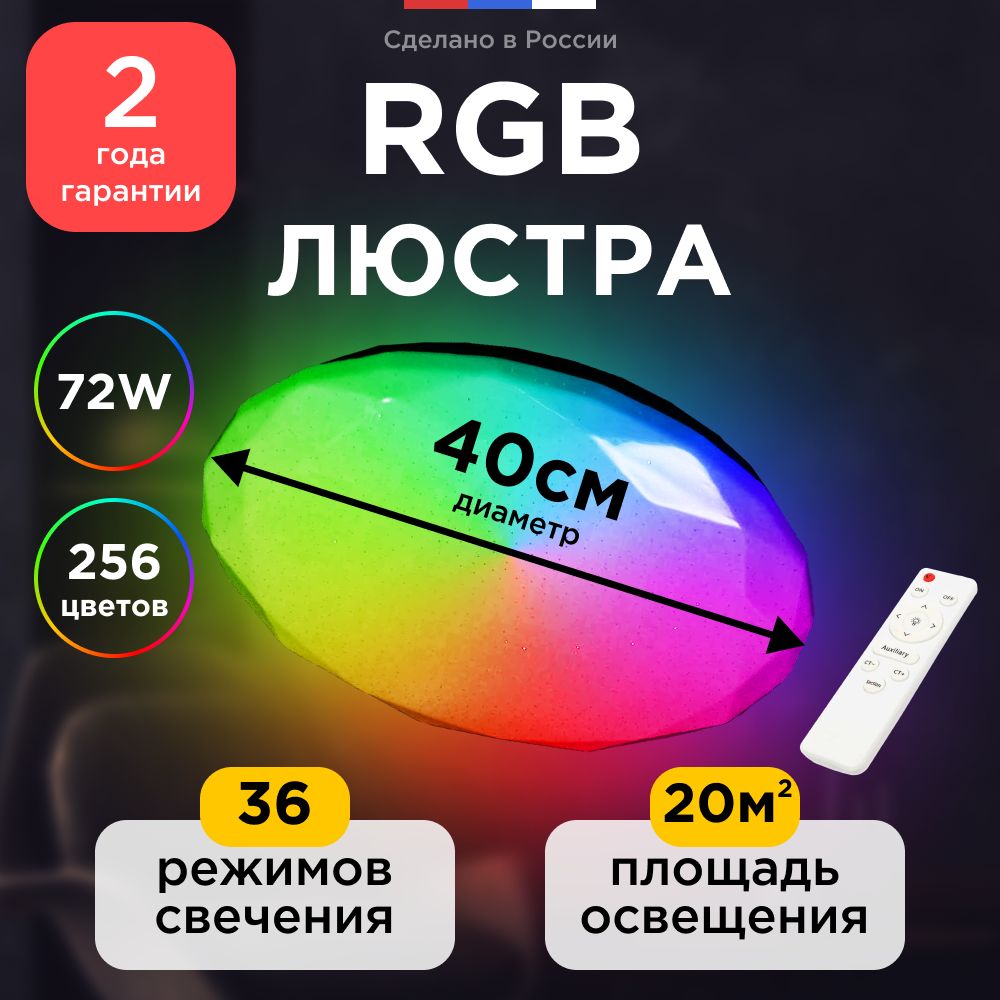 Люстрапотолочная/СветильниксветодиодныйRGB,Luminex,40см,20кв/м,LED,36режимов,120вт.