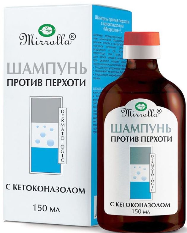 Mirrolla против перхоти. Шампунь с кетоконазолом Миролла. Шампунь от перхоти Мирролла с кетоконазолом 2%. Mirrolla шампунь от перхоти с кетоконазолом. Мирролла шампунь против перхоти с кетоконазолом 150мл